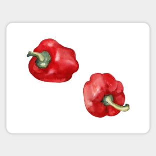 Two Red Bell Peppers. Watercolor Magnet